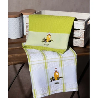 Σετ 2 Τεμ. Ποτηρόπανα 50x70 Silk Fashion Μπουκάλι Πράσινο Kos
