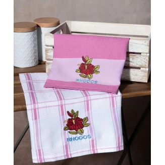 Σετ 2 Τεμ. Ποτηρόπανα 50x70 Silk Fashion Ρόζ Λουλούδι Rhodes