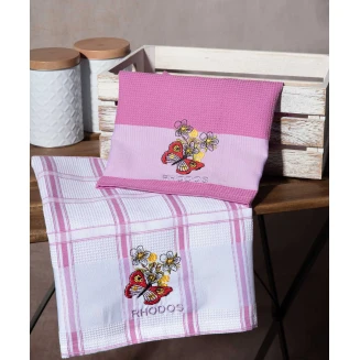 Σετ 2 Τεμ. Ποτηρόπανα 50x70 Silk Fashion Ρόζ Πεταλούδα Rhodes