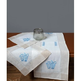Τραπεζομάντηλο 160x300 Silk Fashion 3741 Εκρού-Μπλέ