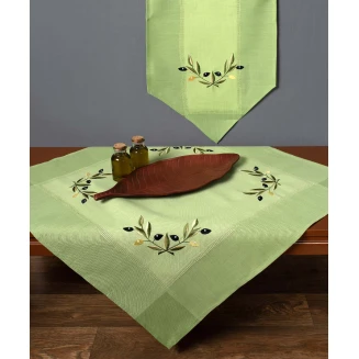 Τραπεζομάντηλο 160x210 Silk Fashion Bg23A Oval Πράσινο Με Κίτρινη Ελιά