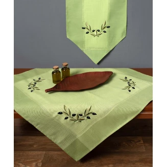 Τραπεζομάντηλο 160x210 Silk Fashion Bg23A Oval Πράσινο Με Μαύρη Ελιά