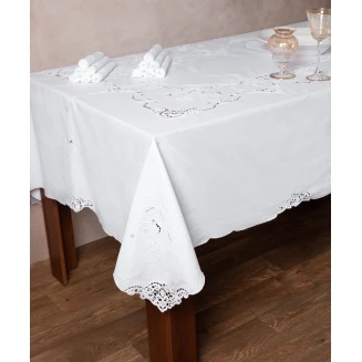 Χειροποίητο Τραπεζομάντηλο Με 12 Πετσέτες 160x300 Silk Fashion 800a Λευκό
