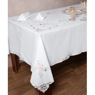 Χειροποίητο Τραπεζομάντηλο Με 12 Πετσέτες 160x300 Silk Fashion 800a Λευκό