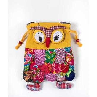 Σακίδιο κουκουβάγια (30cm x 24cm) κίτρινο Silk Fashion