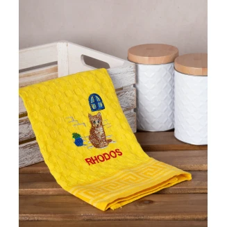 Σετ 12 Τεμ. Ποτηρόπανα Γκοφρέ 50x70 Silk Fashion Κίτρινο Γάτα Rhodes