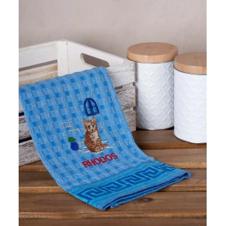 Σετ 12 Τεμ. Ποτηρόπανα Γκοφρέ 50x70 Silk Fashion Μπλέ Γάτα Rhodes