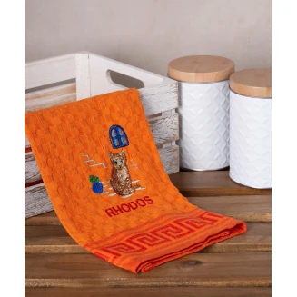 Σετ 12 Τεμ. Ποτηρόπανα Γκοφρέ 50x70 Silk Fashion Πορτοκαλί Γάτα Rhodes