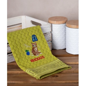 Σετ 12 Τεμ. Ποτηρόπανα Γκοφρέ 50x70 Silk Fashion Πράσινο Γάτα Rhodes