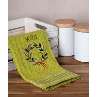 Σετ 12 Τεμ. Ποτηρόπανα Γκοφρέ 50x70 Silk Fashion Πράσινο Στεφάνι Kos