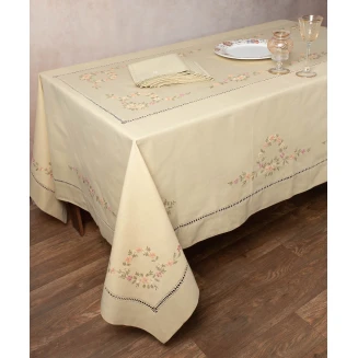 Χειροποίητο Τραπεζομάντηλο Με 8 Πετσέτες 170x170 Silk Fashion 7421 Λαδί