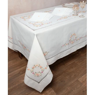 Χειροποίητο Τραπεζομάντηλο Με 12 Πετσέτες 170x350 Silk Fashion 7421 Ivory