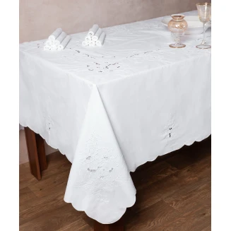 Silk Fashion Χειροποίητο κοφτό τραπεζομάντηλο 432 (180cm x 260cm) λευκό