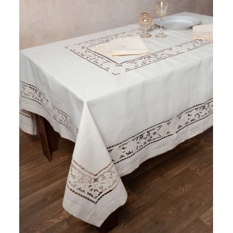 Χειροποίητο Τραπεζομάντηλο Με 8 Πετσέτες 170x170 Silk Fashion 682 Μπέζ