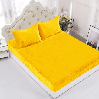 Fleece Σεντόνι Με Λάστιχο Και Μαξιλαροθήκες (160Cm X 200Cm + 35Cm) Yellow Silk Fashion