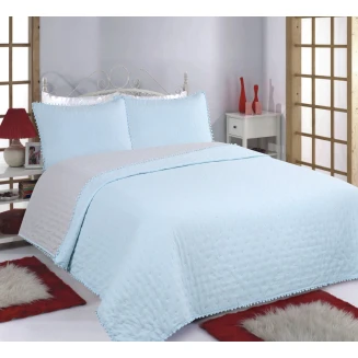 Κουβερλί Σετ Γίγας 240x260 Silk Fashion Pon-Pon Sky Blue-Grey