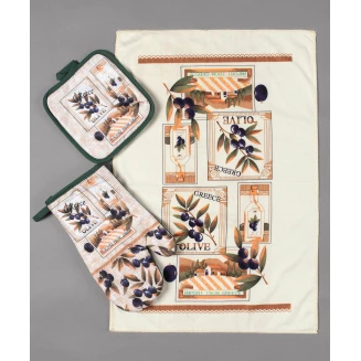 Silk Fashion Σετ 3 τεμαχίων γάντι πιάστρα ποτηρόπανο OLIVE2