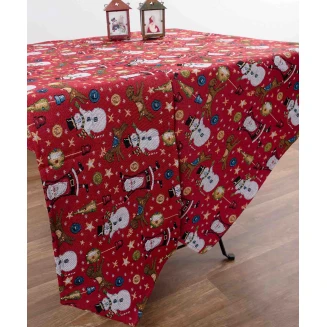 Τραπεζοκαρέ Χριστουγενιάτικο 140x140 Silk Fashion Κόκκινος Άι Bασίλης