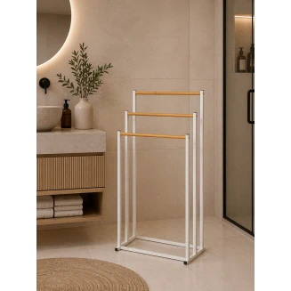 Επιδαπέδια Κρεμάστρα 3 Θέσεων Μεταλλική Με Bamboo 45x23x85cm White-Natural MRShome