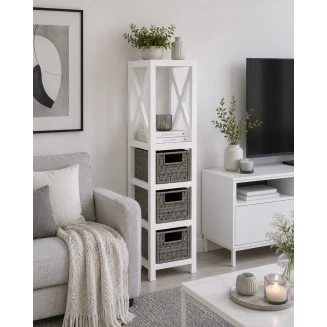 Έπιπλο MDF Με 1 Ράφι και 3 Συρτάρια Γκρί-Λευκό 17x24x82cm MRShome