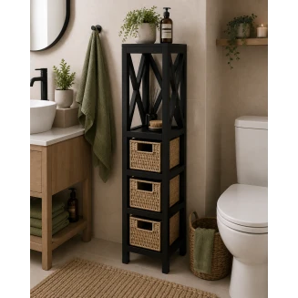 Έπιπλο MDF Με 1 Ράφι και 3 Συρτάρια Μαύρο 17x24x82cm MRShome
