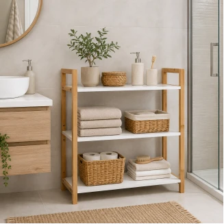 Έπιπλο Από Bamboo Με 3 Ράφια MDF Καφέ-Λευκό 64x20x53cm MRShome