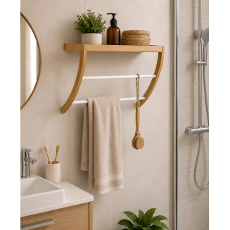 Κρεμάστρα Τοίχου Με Ράφι 45x20x34cm Mrshome Bamboo Μπέζ-Λευκή