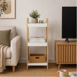 Ραφιέρα 3 θέσεων 33x33x80cm Mrshome Bamboo-MDF Μπέζ-Λευκό