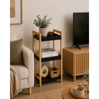 Ραφιέρα 3 θέσεων 33x33x80cm Mrshome Bamboo-MDF Μπέζ-Μαύρη