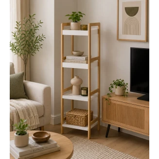 Ραφιέρα 4 θέσεων 34x33x110cm Mrshome Bamboo-MDF Μπέζ-Λευκή