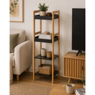 Ραφιέρα 4 θέσεων 34x33x110cm Mrshome Bamboo-MDF Μπέζ-Μαύρη