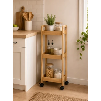 Ραφιέρα Με 3 Ράφια Φυσική Με Ροδάκια 28.5x21x79cm Mrshome Bamboo-MDF
