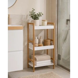 Ραφιέρα Μπάνιου Με 3 Ράφια Από Bamboo & MDF Natural-White MRShome