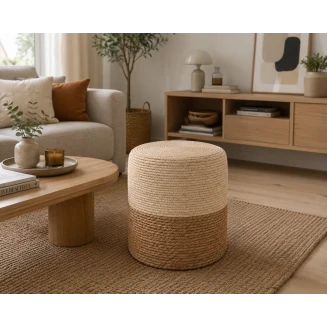 Σκαμπώ Πουφ Ξύλινο Bamboo Λευκό-Μπέζ Φ34x36cm MRShome