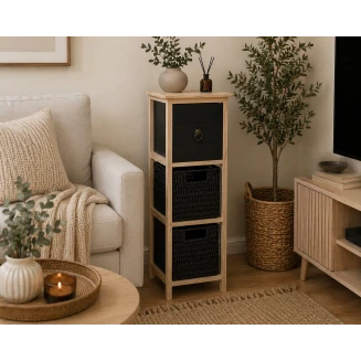 Συρταριέρα MDF Με 3 Συρτάρια 25x25x77cm Φυσική-Μαύρη MRShome