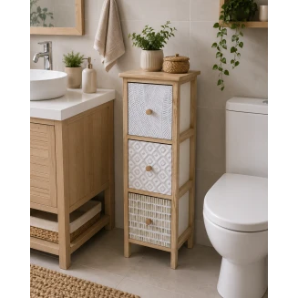 Συρταριέρα MDF Με 3 Συρτάρια 25x25x77cm Φυσική με Σχέδια MRShome