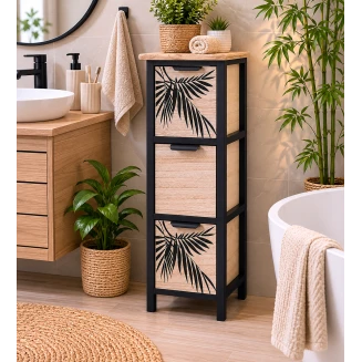 Συρταριέρα MDF Με 3 Συρτάρια 25x25x77cm Μπέζ-Μαύρη Με Σχέδιο MRShome