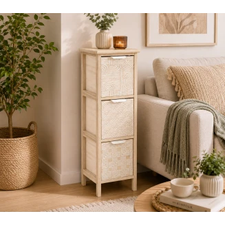 Συρταριέρα MDF Με 3 Συρτάρια 25x25x77cm Μπέζ με Σχέδια MRShome