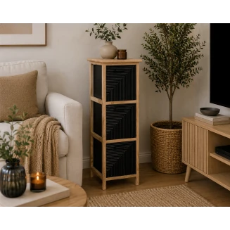 Συρταριέρα MDF Με 3 Συρτάρια Φυσική-Μαύρη 25x25x77cm MRShome