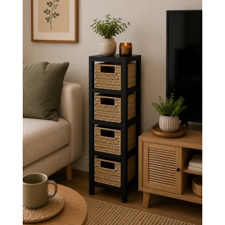 Συρταριέρα MDF Με 4 Συρτάρια 17x24x65cm Μπέζ-Μαύρο MRShome
