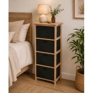 Συρταριέρα MDF Με 4 Συρτάρια 37.5x27.5x86cm Φυσική-Μαύρη με Σχέδιο MRShome