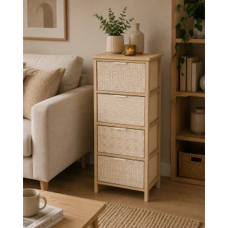 Συρταριέρα MDF Με 4 Συρτάρια 37.5x27.5x86cm Μπέζ με Σχέδια MRShome