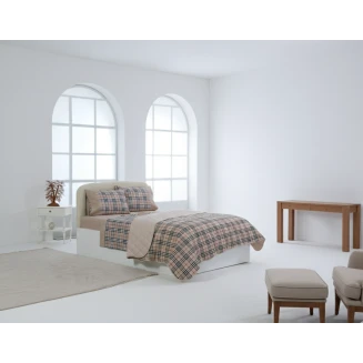 Σεντόνια Σετ Ημίδιπλα 180x260 Silk Fashion Βαμβακερά Καρρώ Καφέ