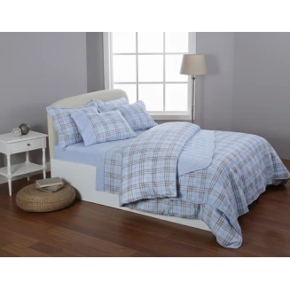 Σεντόνια Σετ Ημίδιπλα 230x260 Silk Fashion Βαμβακερά Καρρώ Σιέλ