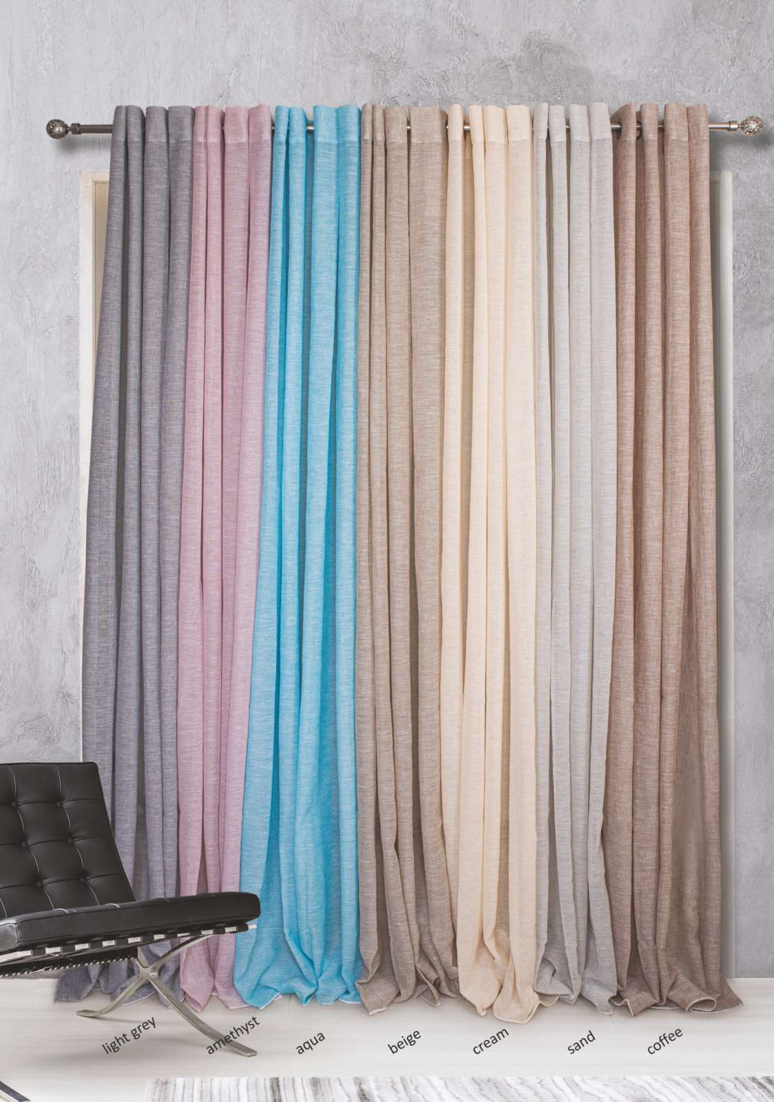 Κουρτίνα Σχ.Elxi 140x260cm έτοιμη ραμμένη 100% πολ Ecrou