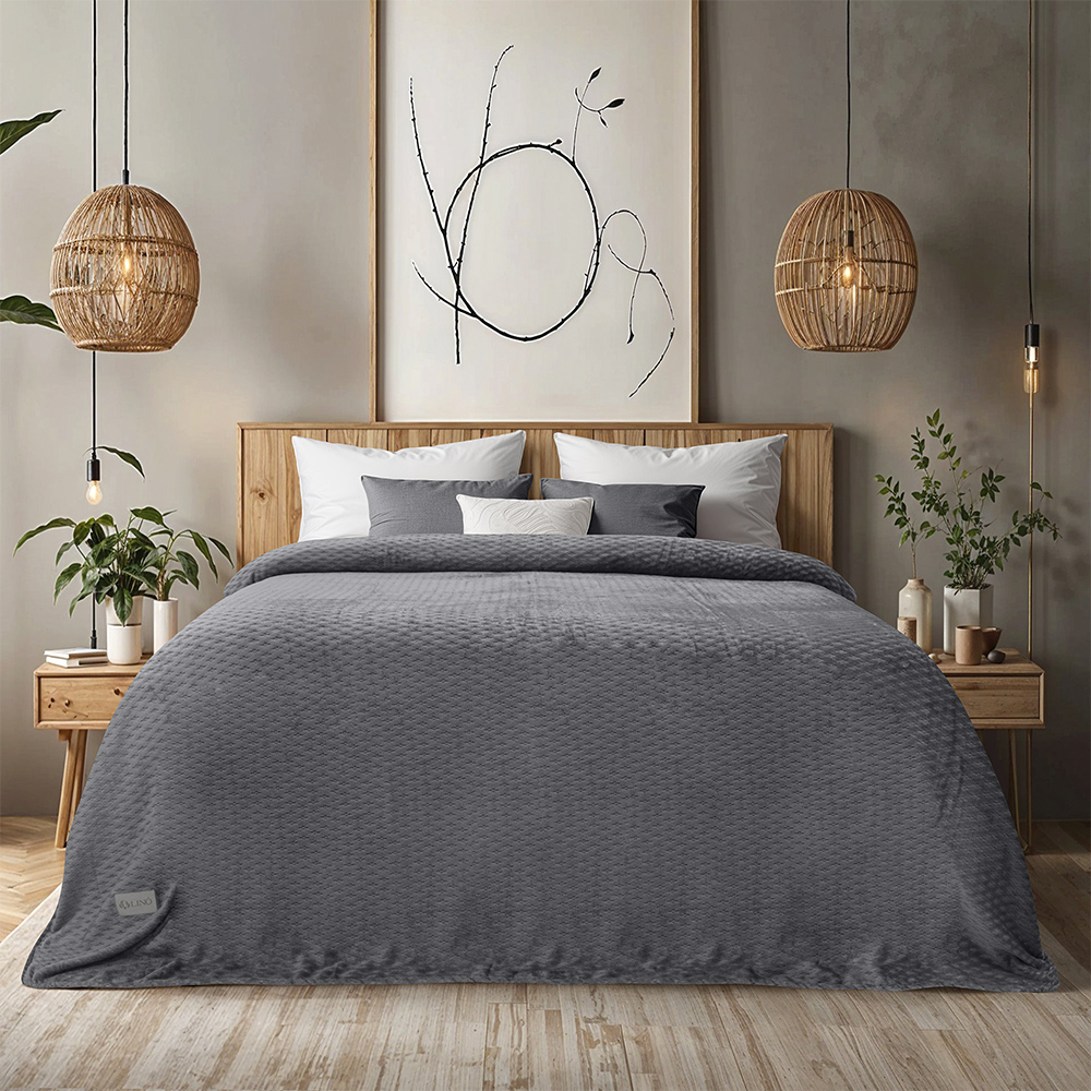 LINO Κουβέρτα Υπέρδιπλη (220x240) Flannel Lofti Γκρι