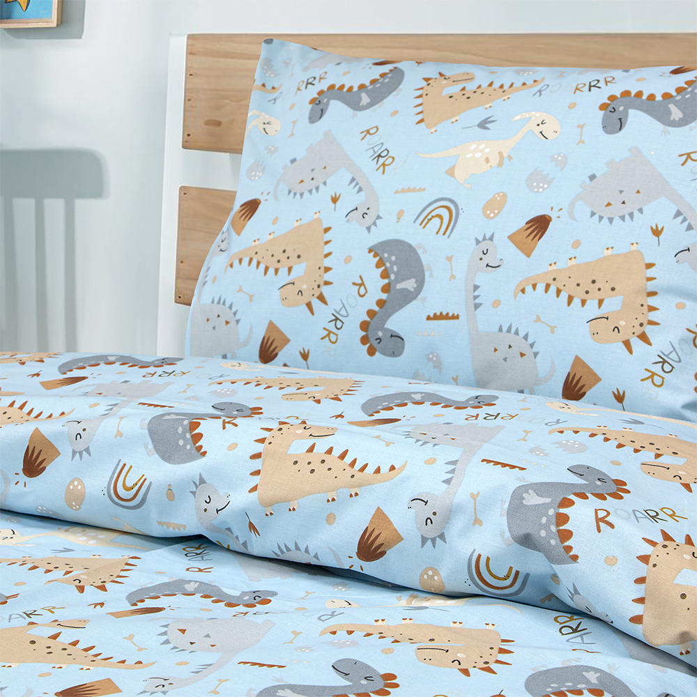 LINO Παιδικά Σετ Σεντόνια (170x260) Jurrasic Nap Πετρόλ