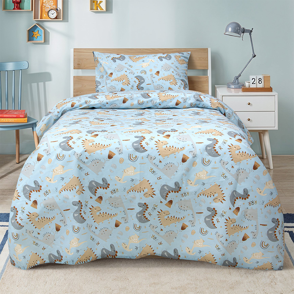 LINO Παιδικά Σετ Σεντόνια (170x260) Jurrasic Nap Πετρόλ