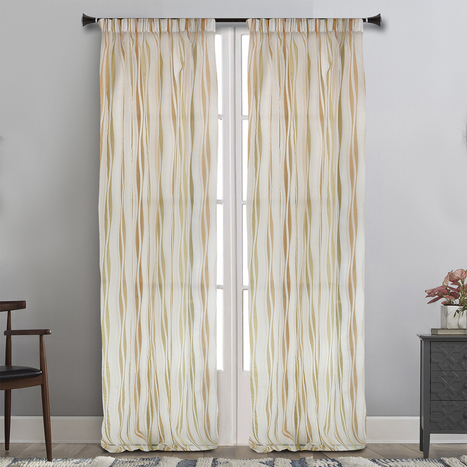 Κουρτίνα Με Τρέσα 145x280 Maison Blanche  Ροσες Οργάντζα Ριγέ xρυσό
