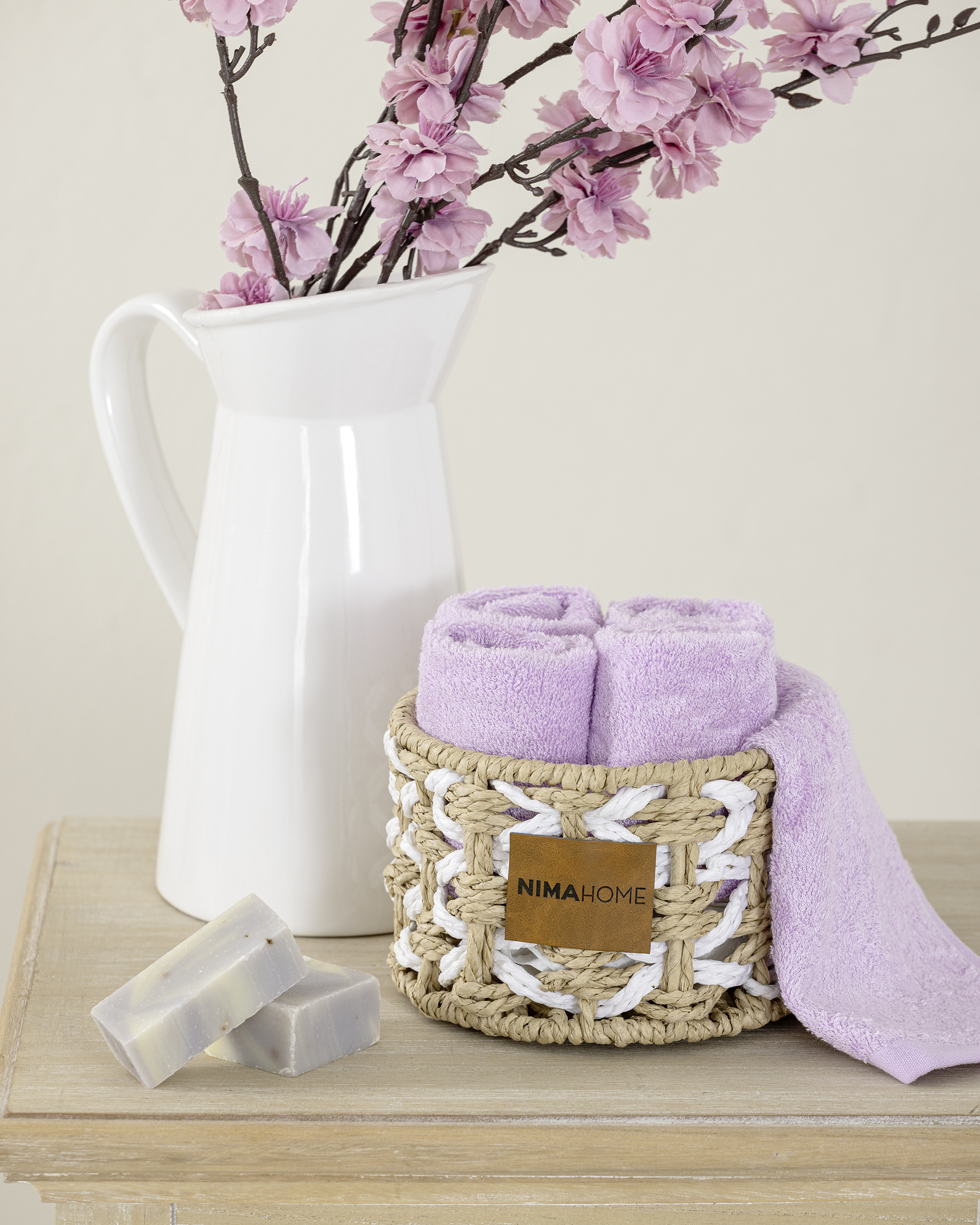 Καλαθάκι  με 5 τεμάχια Λαβέτες - Bamboo Calm Pink
